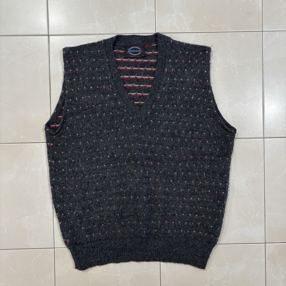 Vintage Jantzen Wool Sweater Vest Made In USA Mens Large Flecked Pattern Preppy